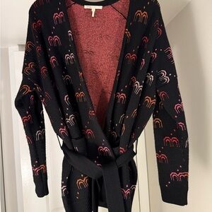 Maje Black and Pink Floral Cardigan Wrap